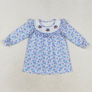 Turkey Blue Floral Girls Thanksgiving Dress