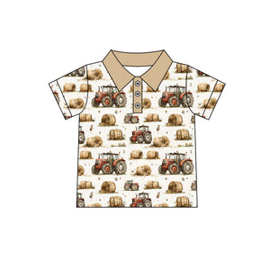 Personal customization- Farm Tractor Brown Boys Short Sleeve Top