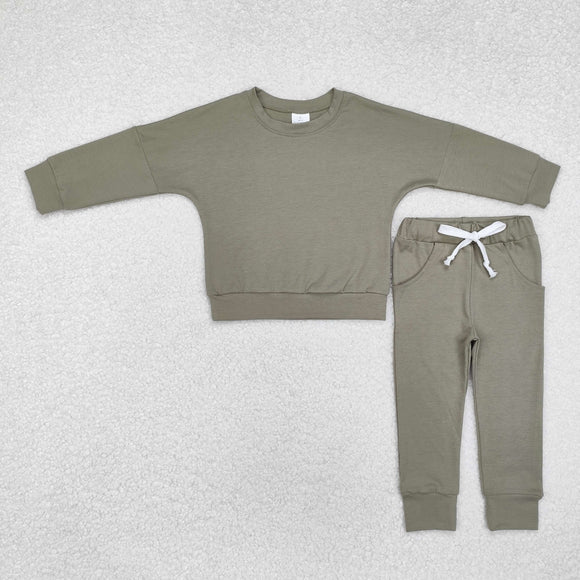 Solid Green Boys Long Sleeve+Trousers Sets