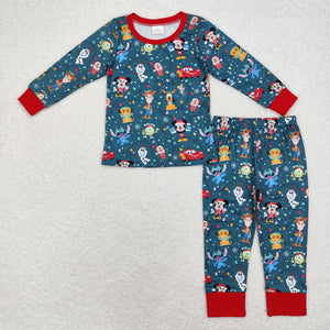 Cartoon Green Red Boys Christmas Pajamas