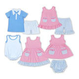 Blue Stripe Pink Ruffles Girls Bummies Sets