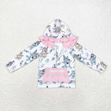 Happy Birthday Cartoon Dogs White Pink Pocket Girls Hoodie Top