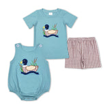 Plaid Duck Blue Boys Summer Romper