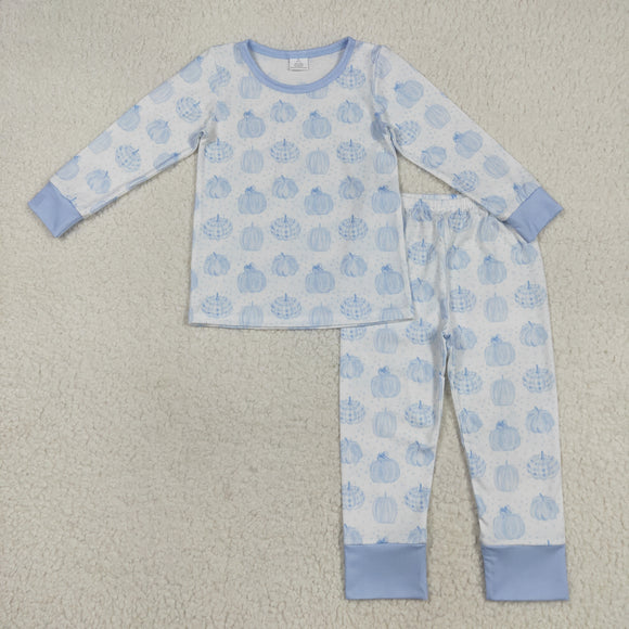 Bamboo Pumpkin Blue White Boys Long Sleeve Pajamas