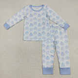 Bamboo Pumpkin Blue White Boys Long Sleeve Pajamas