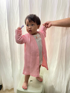 Solid Light Pink Kids Waffle Cardigan