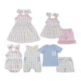 Colorful Eggs Pink Ruffles Girls Easter Outfits