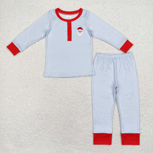 Santa Blue Stripe Red Boys Christmas Pajamas