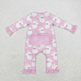 Bamboo Santa Pink White Girls Christmas Romper