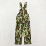 Camo Green Brown Kids Suspender Jeans Pants