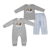 Fishing Dog Plaid Gray Boys Fall Romper