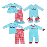 Tree Truck Red Plaid Blue Girls Christmas Outfits