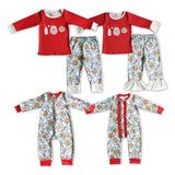 Milk Cookies Santa Red Sky Blue Girls Christmas Romper