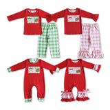 Promotional Milk Cookies Santa Pink Plaid Red Girls Christmas Outfits