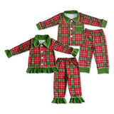 Red Plaid Green Collar Girls Christmas Pajamas