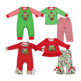 Cartoon Red Stripe Green Boys Christmas Romper