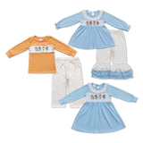 Cartoon Dogs Sky Blue Girls Christmas Dress