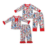 Cartoon Dogs White Red Ruffles Girls Christmas Pajamas