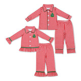 Tree Red White Plaid Ruffles Girls Christmas Pajamas