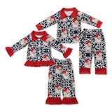 Santa Cow Print Red Ruffles Girls Christmas Pajamas