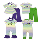 Truck Stripe Green Boys Mardi Gras Romper