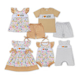 I love Mom Floral Pink Orange Girls Flutter Sleeve Dress