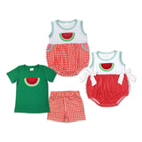 Watermelon Red Plaid White Boys Summer Romper