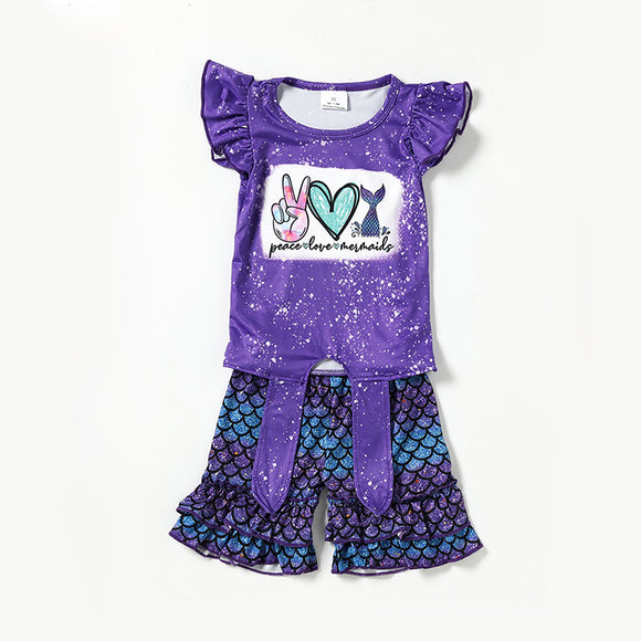 Promotional Criss-Cross Scale Purple Girls Shorts Sets