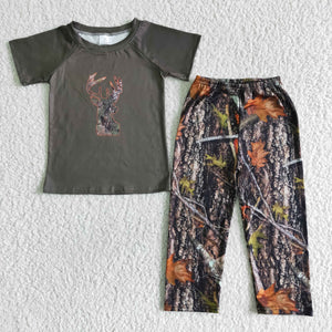 Jungle Hunting Deer Boys Short Sleeve+Trousers Sets