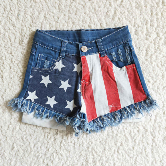 Stars Stripes Denim Shorts Girls 4th of July Pant