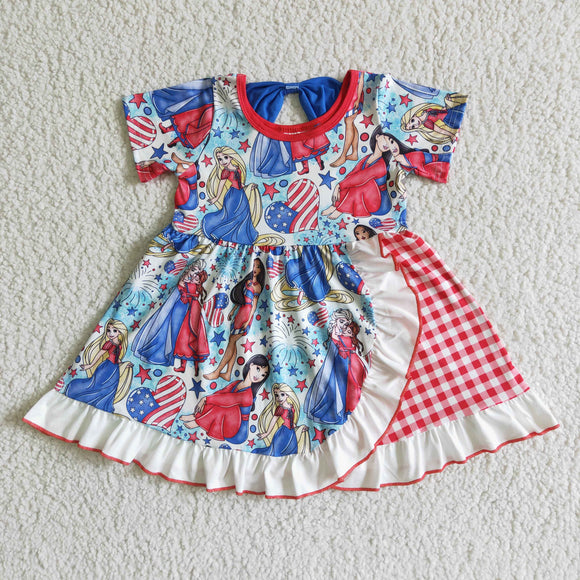 Promotional Princess Plaid Ruffle Girls 4th of July Dress