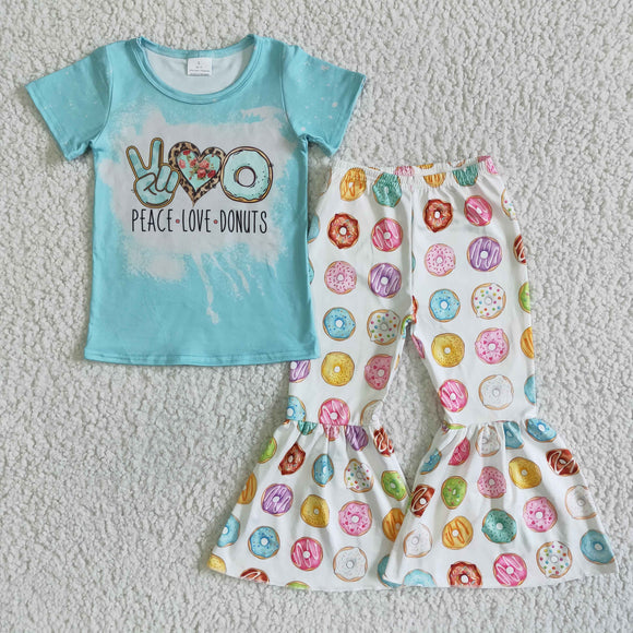 Promotional Donuts Blue Girls Short Sleeve+Trousers Sets