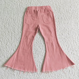 Pink Distressed Flared Girls Jeans Pants