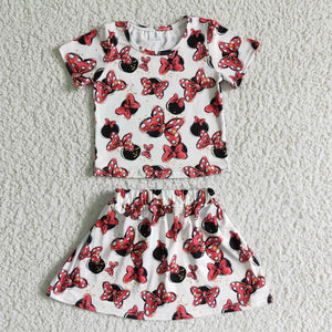 Promotional Cartoon Bow White Girls Skirt Sets