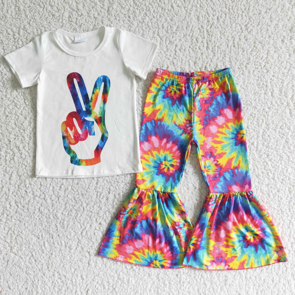 Promotional Yeah Tie Dye Girls Short Sleeve+Trousers Sets