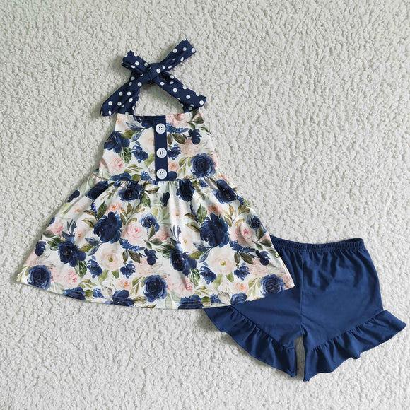 Floral Navy Girls Shorts Sets