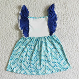 Promotional Unicorn Blue Girls Flutter Sleeve Dress