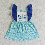 Promotional Unicorn Blue Girls Flutter Sleeve Dress