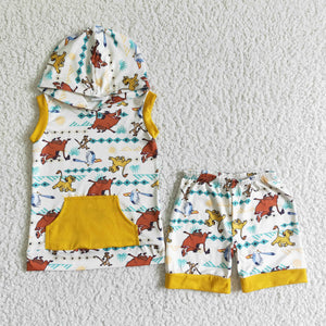 Lion Yellow Summer Hoodie Sets Boys Shorts Sets