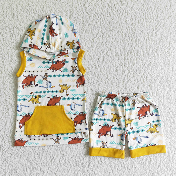 Lion Yellow Summer Hoodie Sets Boys Shorts Sets