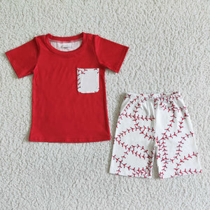 Baseball Pocket White Red Boys Shorts Sets