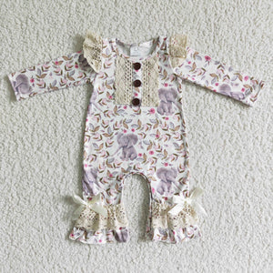 Promotional Elephant Floral Pink Girls Fall Romper