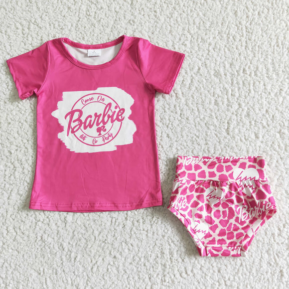 Cartoon Dolls Hot Pink Girls Bummies Sets