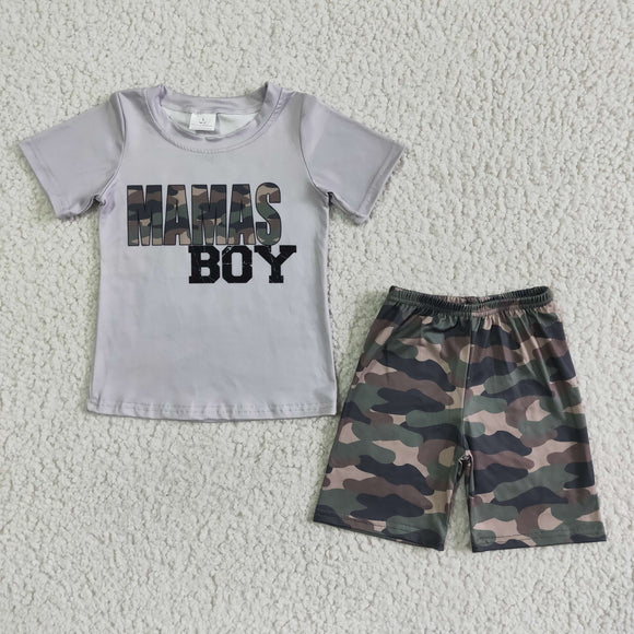 Mamas Boy Camo Gray Boys Shorts Sets