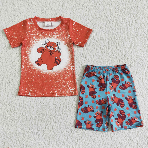 Orange Red Cartoon Boys Shorts Sets