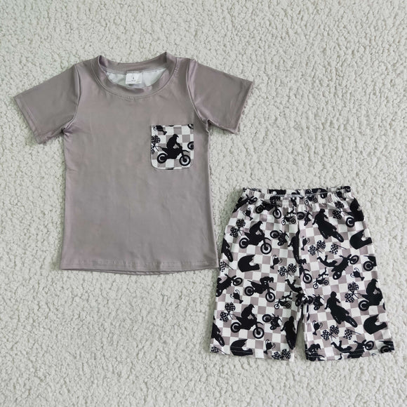 Gray Motorcycle Boys Shorts Sets