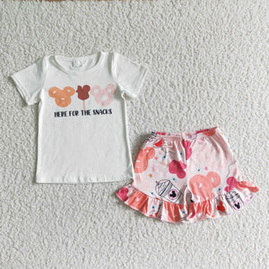 Promotional Here for the Snacks Cartoon Girls Shorts Sets