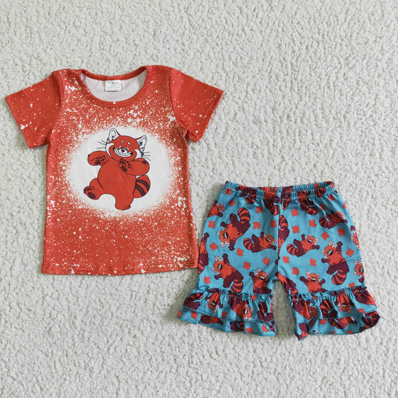 Promotional Orange Red Cartoon Girls Shorts Sets