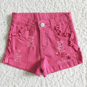 Hot Pink Distressed Jeans Denim Shorts