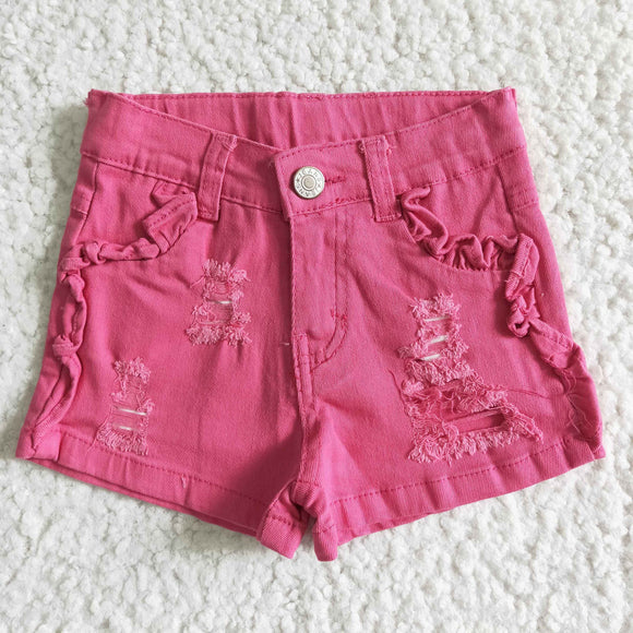 Hot Pink Distressed Jeans Denim Shorts